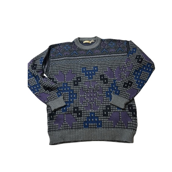 Men's Gray and Purple Patterned Sweater vintage - Picture 1 of 2